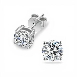 Women’s moissanite diamond stud earrings 6.5mm round brilliant white gold set